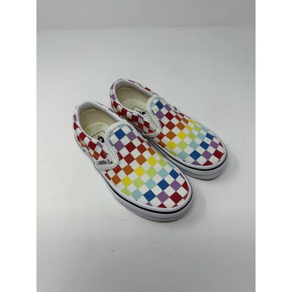 Vans Other - Vans Kids Slip-On Shoes Rainbow Checkerboard Skate Sneakers Size 12